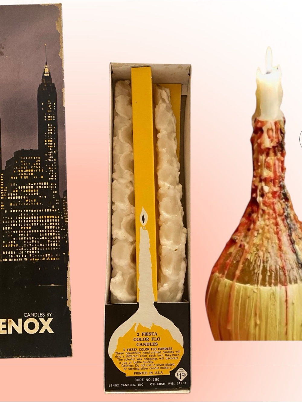 Vintage 60s 70s Lenox Fiesta Color Flo Drip Candles Psychedelic hippie boho gift